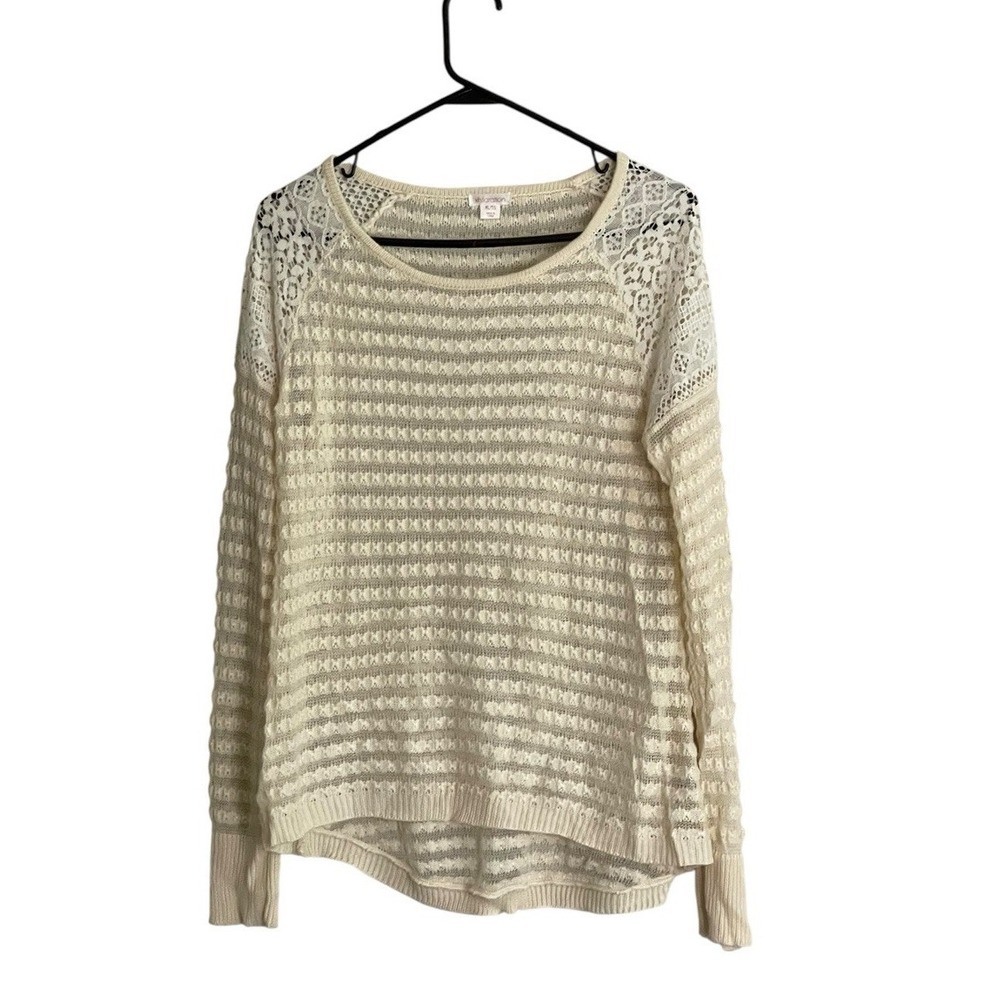Xhilaration Lace Top XL Cream White Long Sleeve  Crochet Lace Hippie Boho Fairy